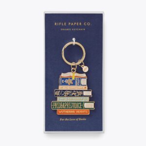 RIFLE PAPER CO. Book Club Enamel Keychain - 1" Brass Keyring Charm, Polished Enamel with a Glossy Finish, 2.4" L x 1.75" W, Perfect for Any Book Lover's Keys