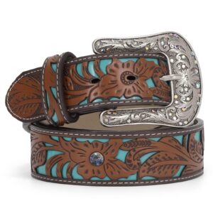 triworks western belts for women cowgirl,cowboy bling country turquoise belts for jeans pants dresses,b-brown/blue