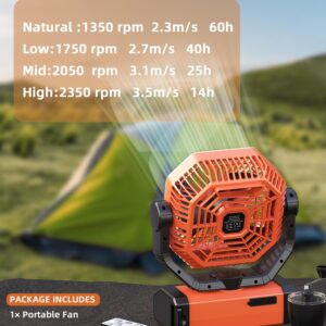 Battery Powered Fan - 9-Inch Rechargeable Fan Portable, 20000mAh(60Hrs) Camping Fan for Tent, Auto Oscillation Cordless Fan, Tent Fan for Camping with Remote/light, 4 Speeds, 4 Timing, Outdoor