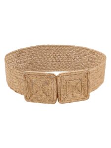 verdusa women's symmetrical buckle straw belts wide belt elastic waistband khaki 80