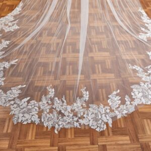 EllieWely 1 T Cathedral Length Sequin Lace Wedding Bridal Veil F22 Ivory