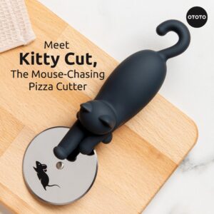 NEW!! Kitty Cut Pizza Cutter Wheel by OTOTO - Pizza Wheel, Pizza Slicer, Pizza Cutters Stainless Steel, Funny Kitchen Gadgets and Kitchen Gifts, Cute Kitchen Accessories, Cat Gift for Women Cat Lovers