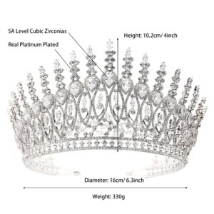 Tall Wedding Tiaras for Bride Large Queen Crowns 5A Cubic Zirconia Princess Bridal Headband Big Pageant Crown for Women Crystal Headpiece Silver Hair Accessories