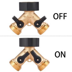 Sanpaint Garden Hose Splitter 2 Way Heavy Duty, Y Connector Brass Garden Hose Adapter, Hose Bib Splitter with 2 Extra Rubber Washers