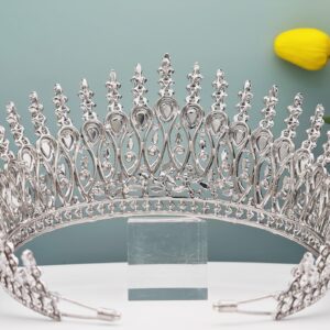 Tall Wedding Tiaras for Bride Large Queen Crowns 5A Cubic Zirconia Princess Bridal Headband Big Pageant Crown for Women Crystal Headpiece Silver Hair Accessories