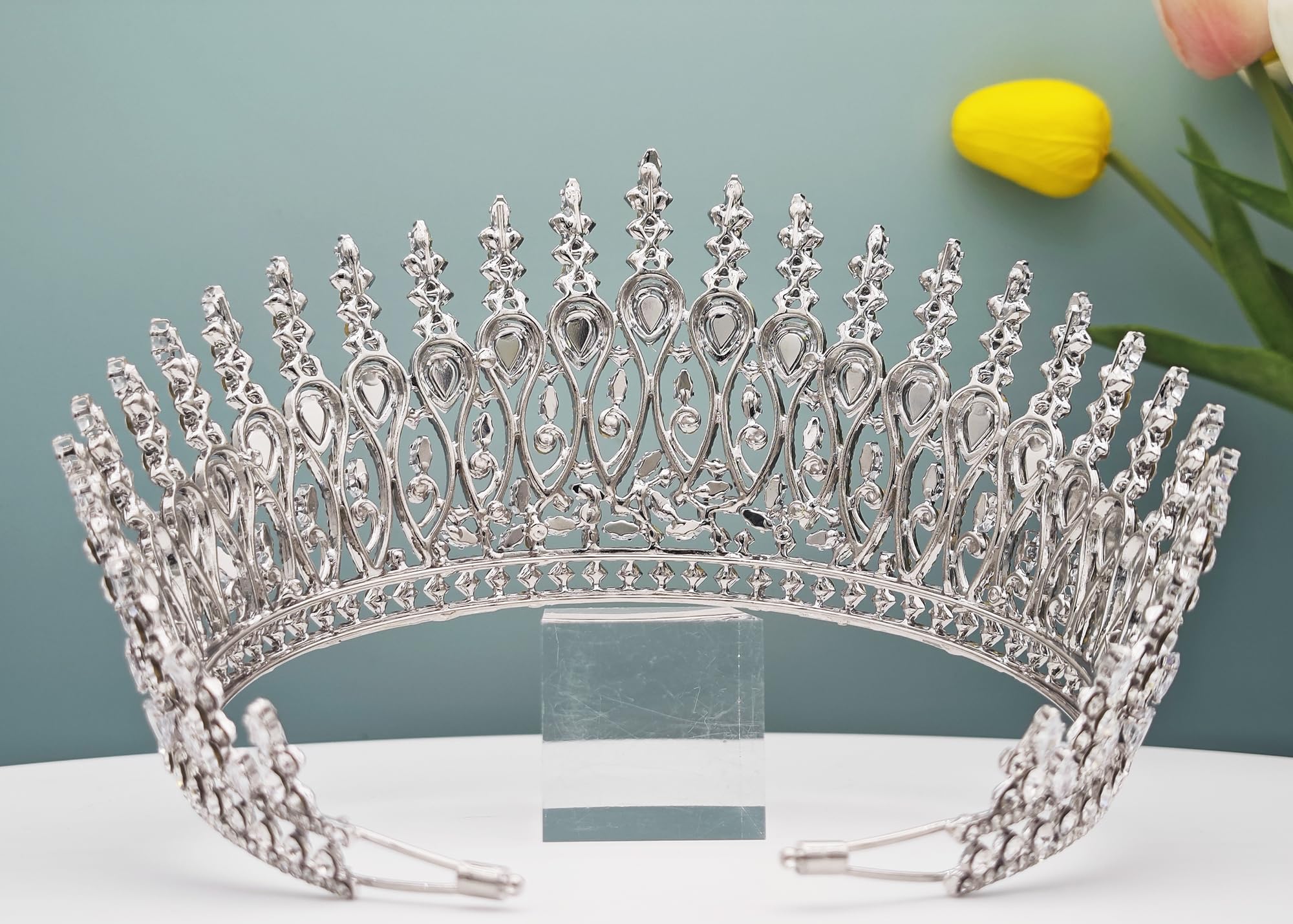 Tall Wedding Tiaras for Bride Large Queen Crowns 5A Cubic Zirconia Princess Bridal Headband Big Pageant Crown for Women Crystal Headpiece Silver Hair Accessories