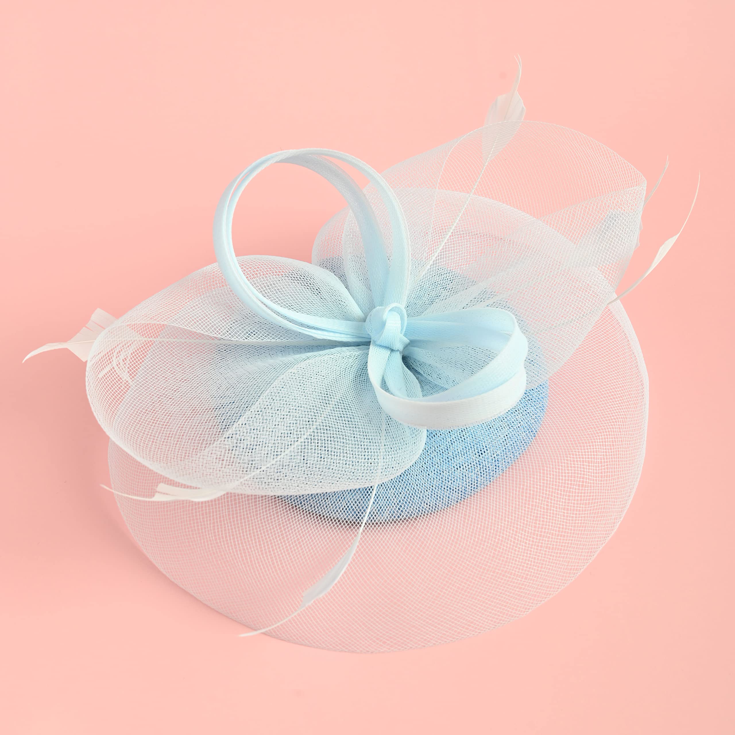 Zivyes Light Blue Tea Party Hat Feather Fascinators for Women Kentucky Derby Hats Wedding Church Pillbox Hat