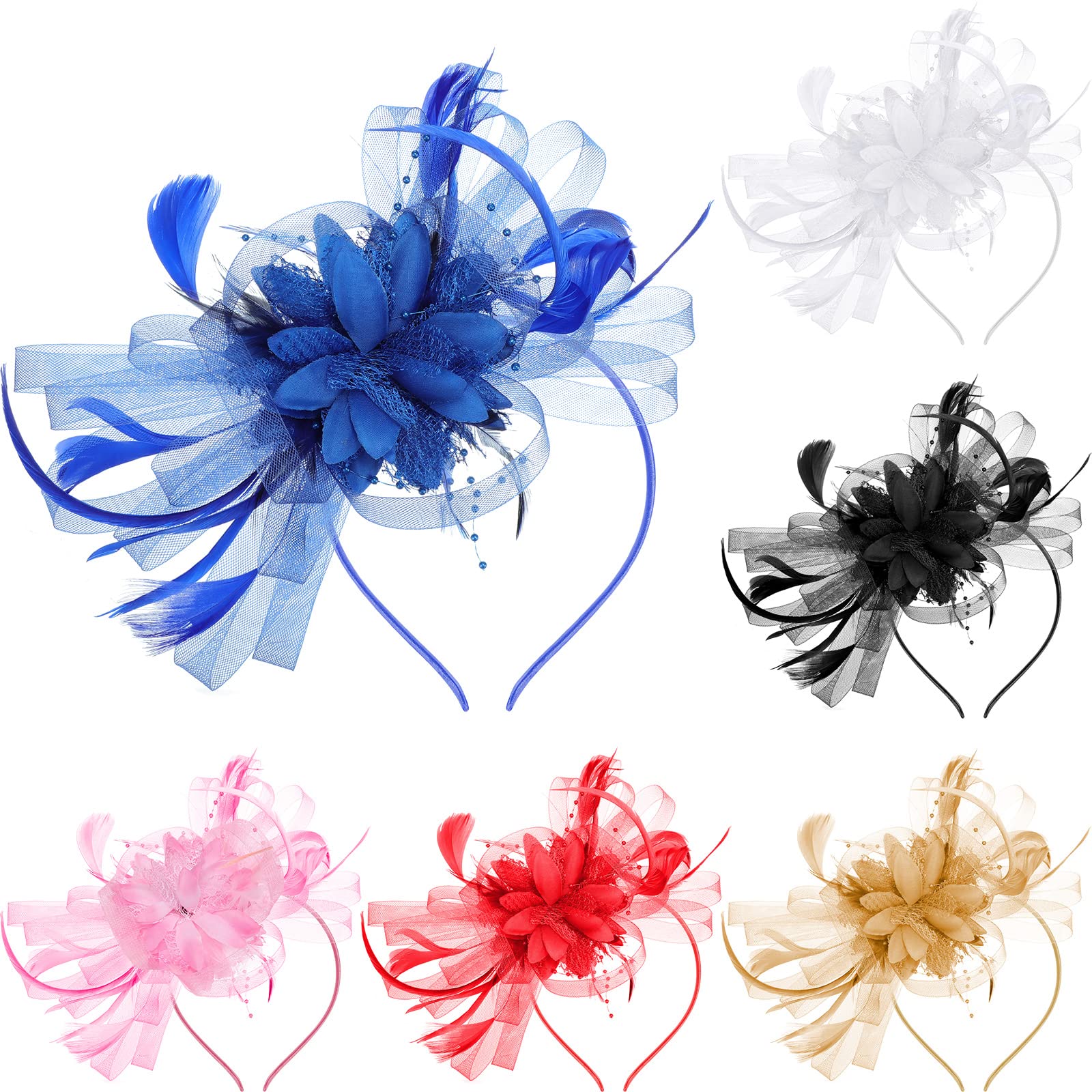 Geosar 6 Pcs Fascinator Hats for Women Feather Net Veil Tea Party Hats Flower Cocktail Mesh Carnival Headpieces for Women