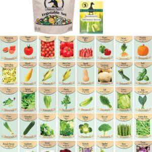 Set of 40 Assorted Vegetable Packets with Beginners Growing Guide & Mylar Storage Bag | Non-GMO | Heirloom