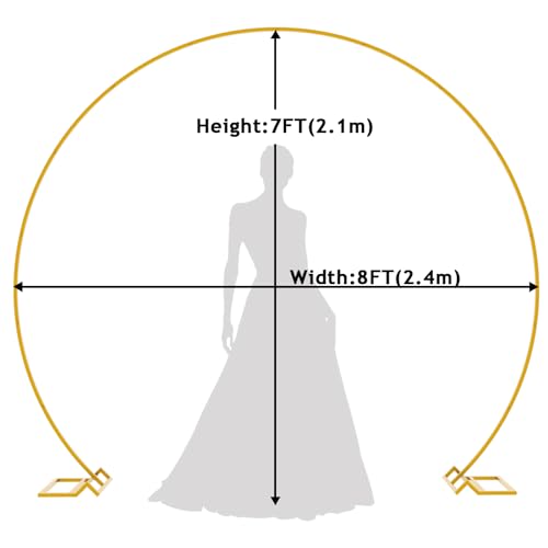 Fomcet 8FT Gold Round Backdrop Stand Circle Balloon Arch Frame Large Metal Wedding Arch for Anniversary Birthday Party Valentine Ceremony Wedding Decorations Thickened Square Tubes