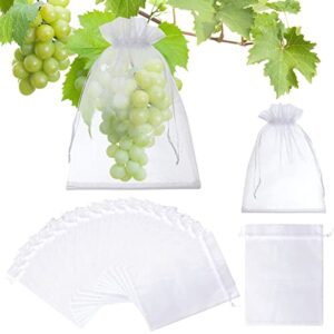 50 pcs fruit protection bags, 6x9" white fruit netting bags for fruit trees fruit cover mesh bag with drawstring, netting barrier bags for grapes mango fruit trees veggies garden