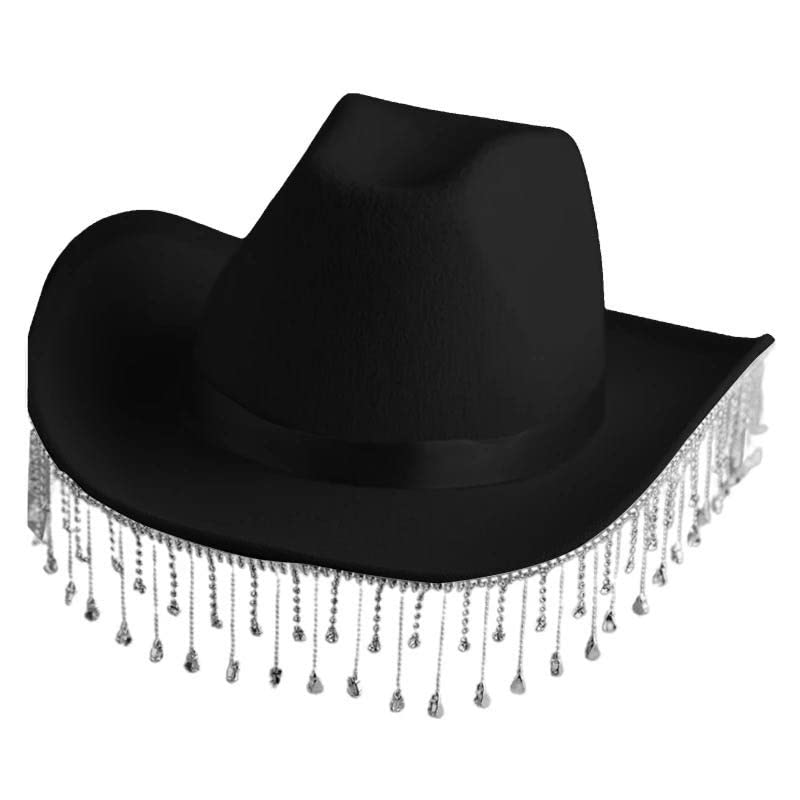 Eliaukly Bedazzled Cowgirl Hat with Rhinestones,Cowboy Hat for Women Halloween Bachelorette Party… Black