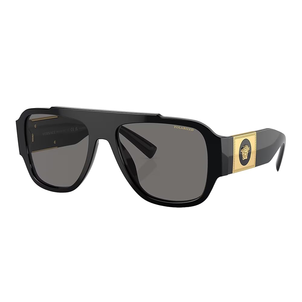 Versace VE 4436U GB1/81 Black Plastic Pillow Sunglasses Grey Polarized Lens