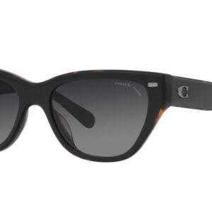 Coach HC8370U Universal Fit Sunglasses, Black/Dark Tortoise/Grey Gradient Polarized, 54 mm