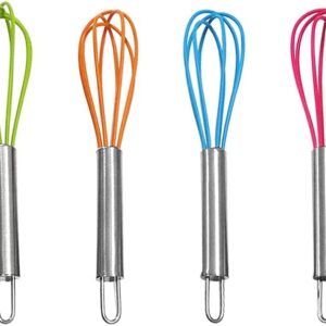 4 Pack" Multi-Color Mini Silicone Kitchen Whisks with Stainless Steel Handles Egg Beater Milk Beater Balloon Whisk for Blending Stirring Whisking and Beating(4 Colors)