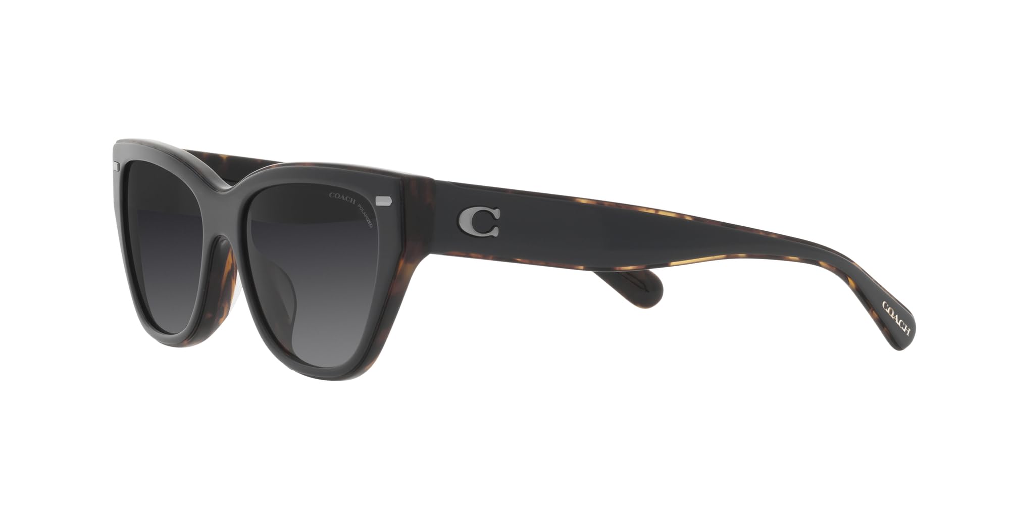 Coach HC8370U Universal Fit Sunglasses, Black/Dark Tortoise/Grey Gradient Polarized, 54 mm