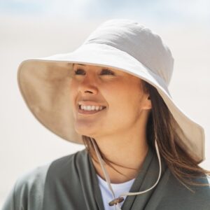 Solbari Ultra Wide Cotton Linen Hat - UPF50+ Packable UV Sun Protection Hat with Large Brim and Detachable Strap, Light Natural, Small - Medium