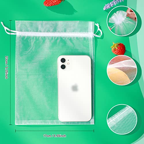 50 Pcs Fruit Protection Bags, 6x9" White Fruit Netting Bags for Fruit Trees Fruit Cover Mesh Bag with Drawstring, Netting Barrier Bags for Grapes Mango Fruit Trees Veggies Garden