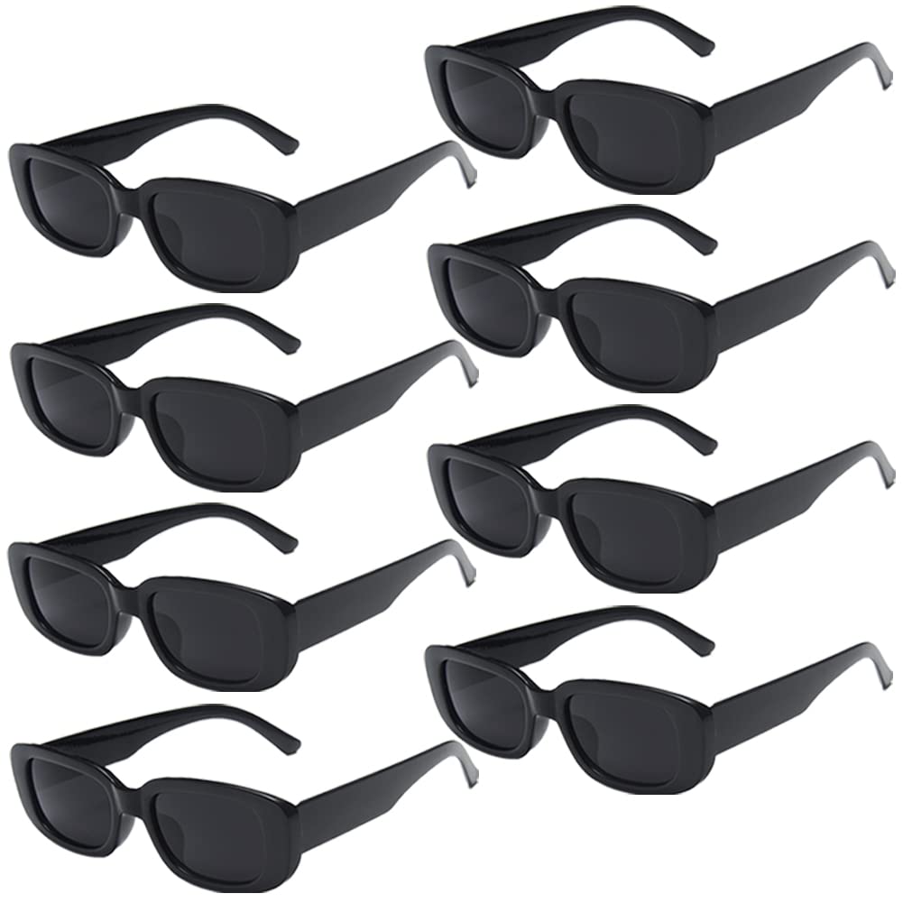 Pibupibu 8 Pack Black Rectangle Sunglasses Bulk, Retro Rectangle Sunglasses for Women Men, Fun Y2k Costume Accessories Glasses Set