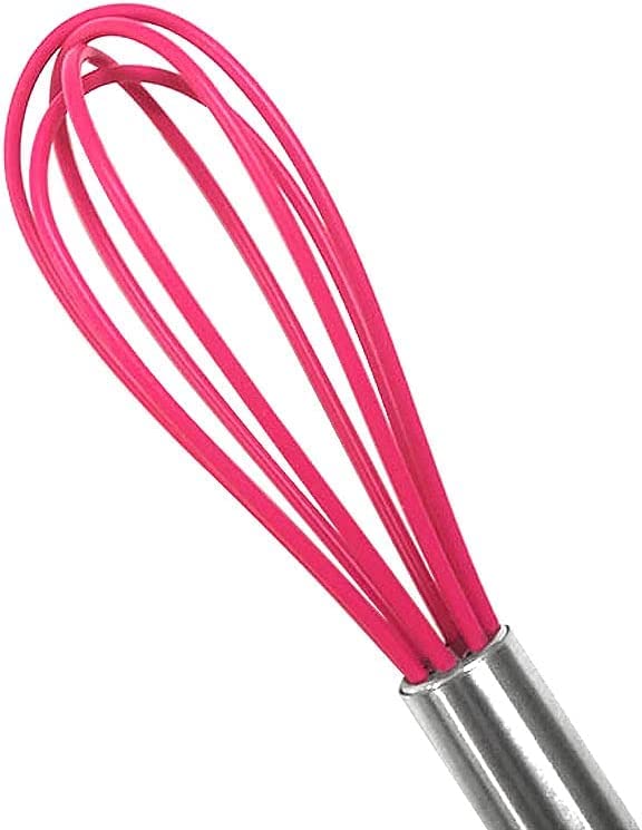 4 Pack" Multi-Color Mini Silicone Kitchen Whisks with Stainless Steel Handles Egg Beater Milk Beater Balloon Whisk for Blending Stirring Whisking and Beating(4 Colors)