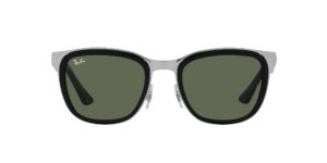 ray-ban rb3709 clyde square sunglasses, black on silver/dark green, 53 mm