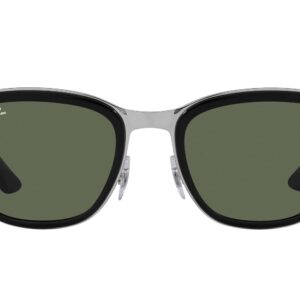 Ray-Ban RB3709 Clyde Square Sunglasses, Black on Silver/Dark Green, 53 mm