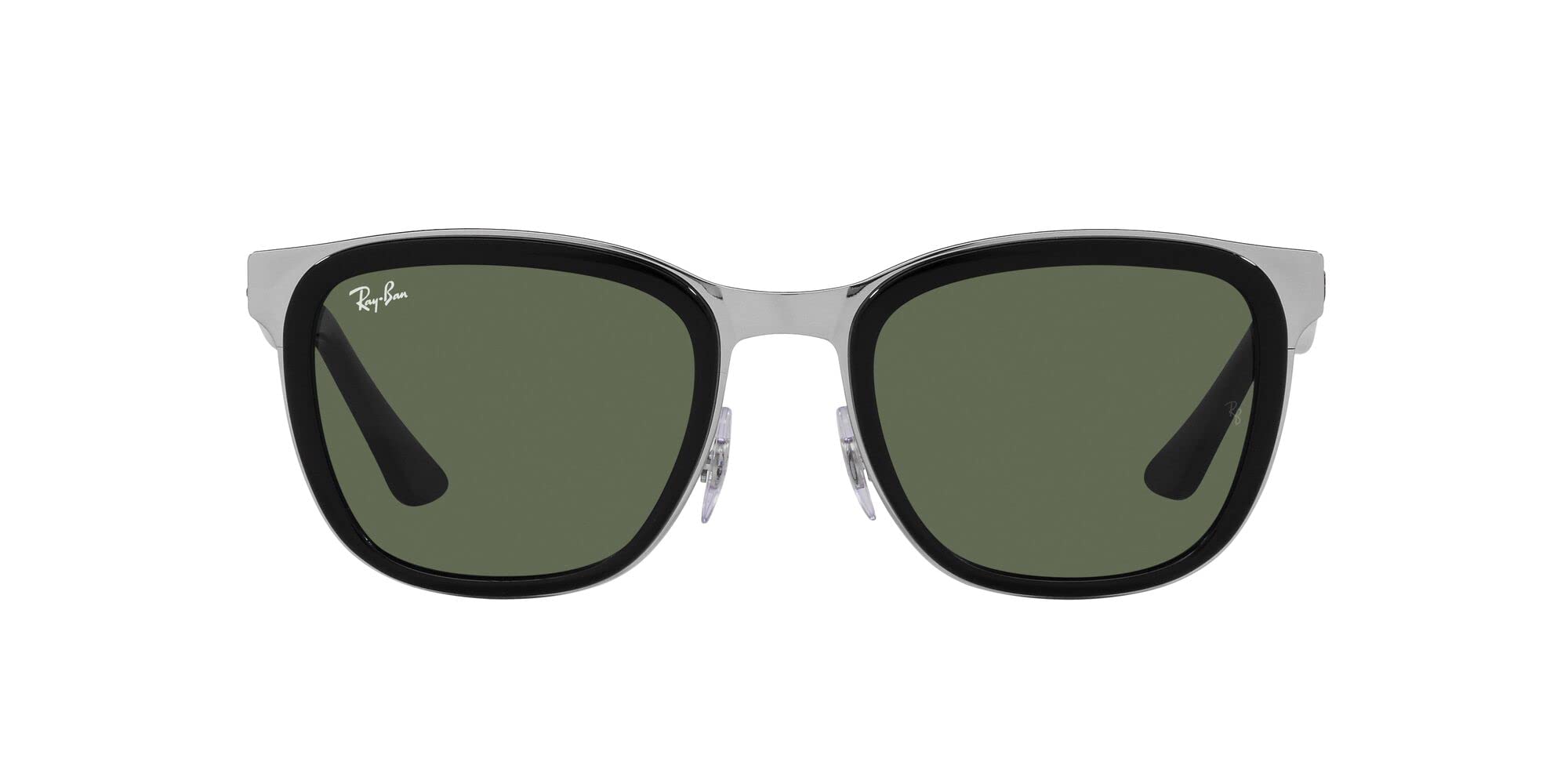 Ray-Ban RB3709 Clyde Square Sunglasses, Black on Silver/Dark Green, 53 mm