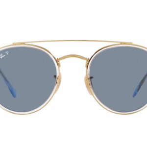 Ray-Ban RB3647N Double Bridge Round Sunglasses, Gold/Blue Polarized, 51 mm