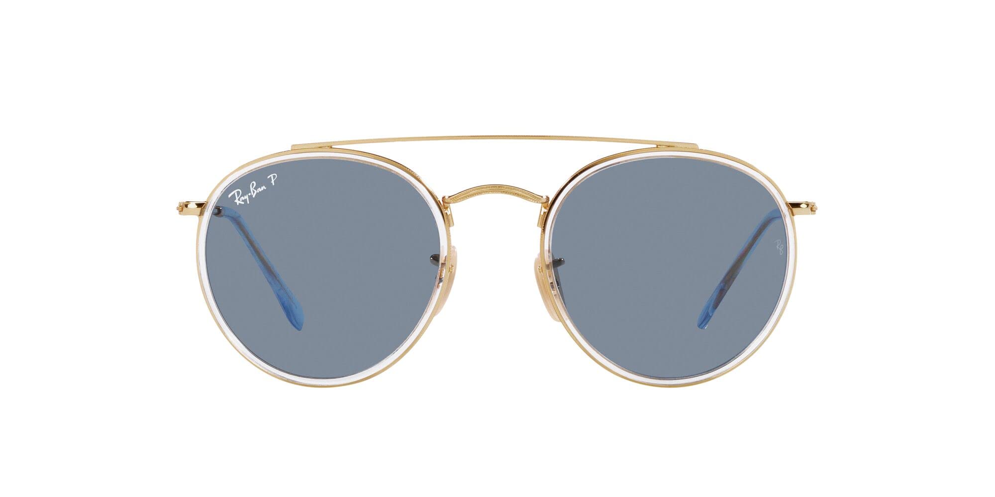 Ray-Ban RB3647N Double Bridge Round Sunglasses, Gold/Blue Polarized, 51 mm