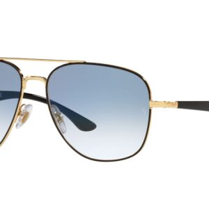 Ray-Ban RB3683 Square Sunglasses, Black on Gold/Clear Gradient Blue, 59 mm