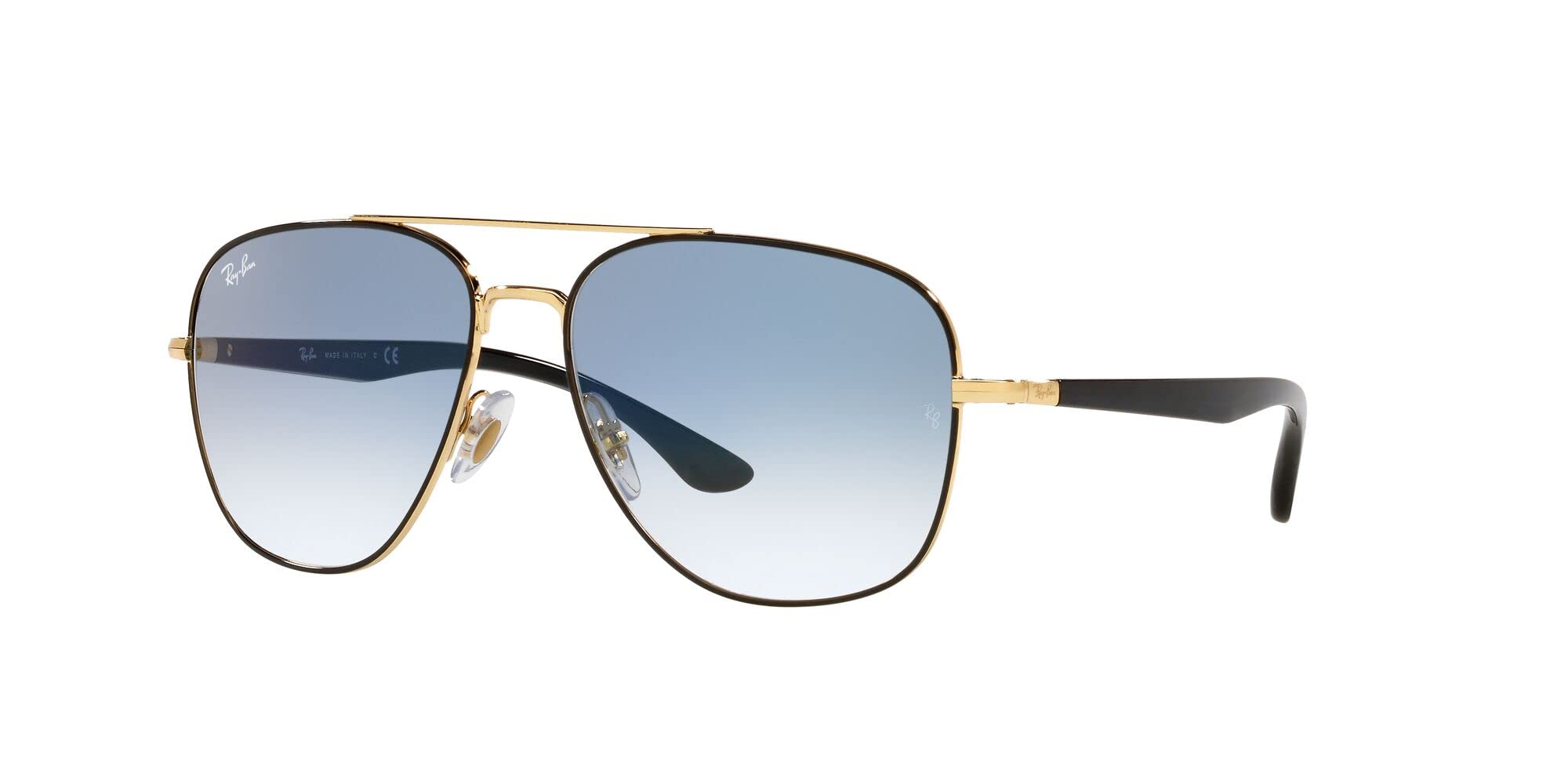 Ray-Ban RB3683 Square Sunglasses, Black on Gold/Clear Gradient Blue, 59 mm