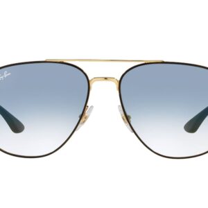 Ray-Ban RB3683 Square Sunglasses, Black on Gold/Clear Gradient Blue, 59 mm