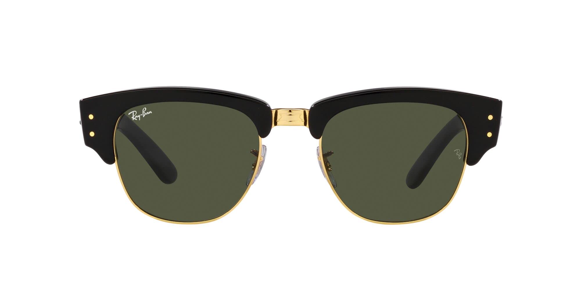 Ray-Ban RB0316S Mega Clubmaster Square Sunglasses, Black on Gold/Green, 53 mm