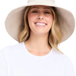 Solbari Ultra Wide Cotton Linen Hat - UPF50+ Packable UV Sun Protection Hat with Large Brim and Detachable Strap, Light Natural, Small - Medium