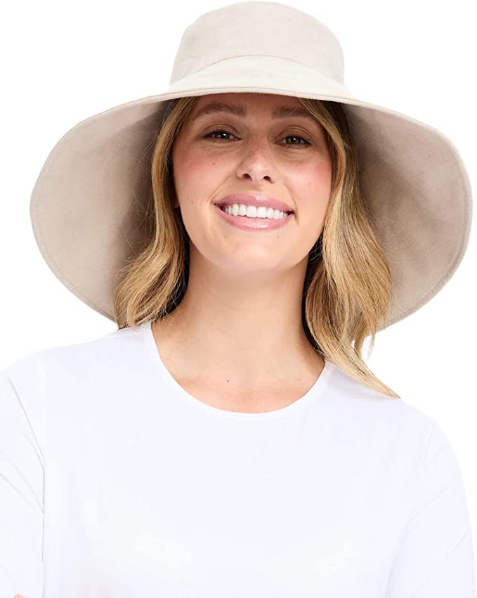 Solbari Ultra Wide Cotton Linen Hat - UPF50+ Packable UV Sun Protection Hat with Large Brim and Detachable Strap, Light Natural, Small - Medium