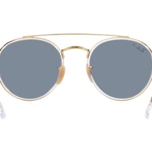 Ray-Ban RB3647N Double Bridge Round Sunglasses, Gold/Blue Polarized, 51 mm