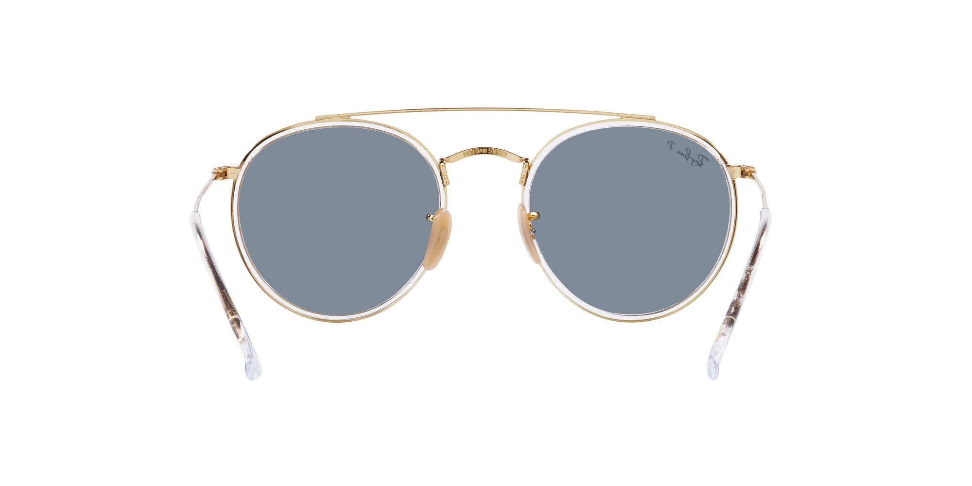 Ray-Ban RB3647N Double Bridge Round Sunglasses, Gold/Blue Polarized, 51 mm