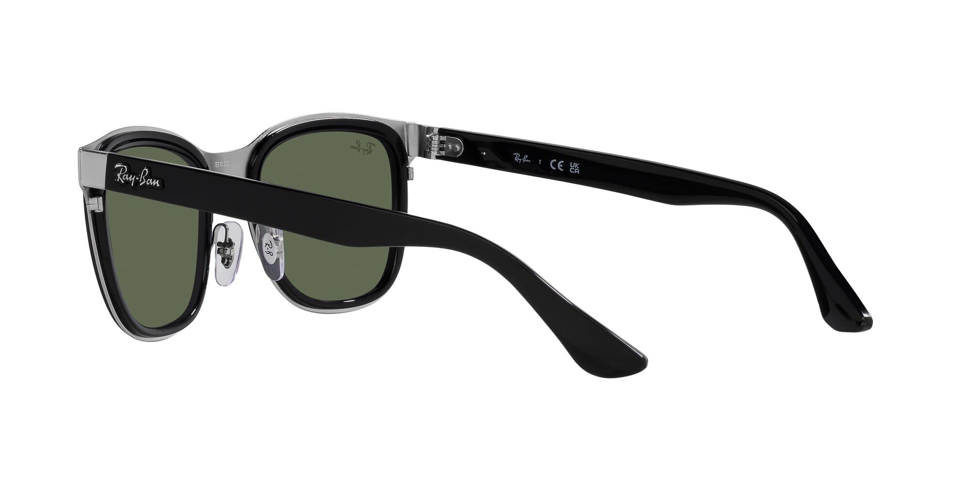 Ray-Ban RB3709 Clyde Square Sunglasses, Black on Silver/Dark Green, 53 mm