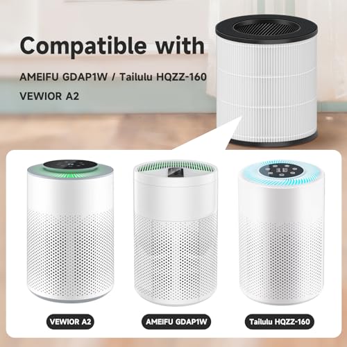 XBWW 2 Packs True HEPA Replacement Filter Compatible with AMEIFU GDAP1W / GDAP1USW / Vi-GDAP1USW, VEWIOR A2 (ClearAir-A2) and Tailulu HQZZ-160 Air Cleaner Purifiers