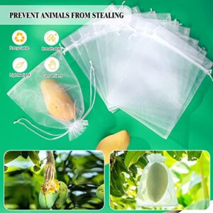 50 Pcs Fruit Protection Bags, 6x9" White Fruit Netting Bags for Fruit Trees Fruit Cover Mesh Bag with Drawstring, Netting Barrier Bags for Grapes Mango Fruit Trees Veggies Garden