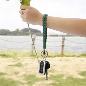 Sither Boho Macrame Keychain for Women Handmade Keychain Bracelet Keyring Wristlet Macrame Keychain Holder for Gift(dark green)