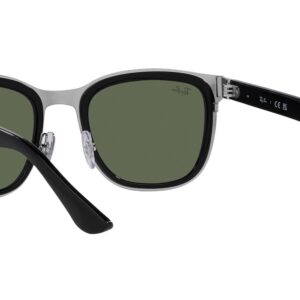 Ray-Ban RB3709 Clyde Square Sunglasses, Black on Silver/Dark Green, 53 mm