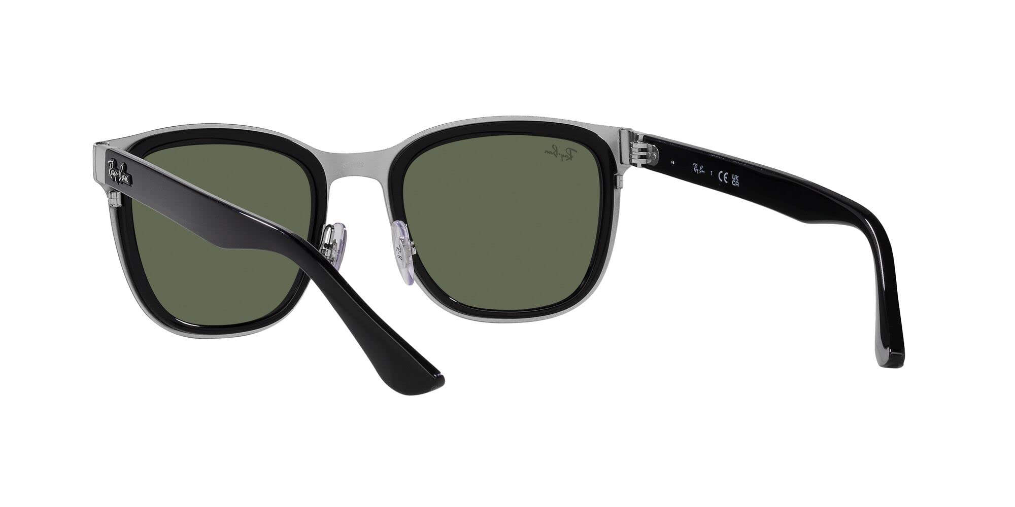 Ray-Ban RB3709 Clyde Square Sunglasses, Black on Silver/Dark Green, 53 mm