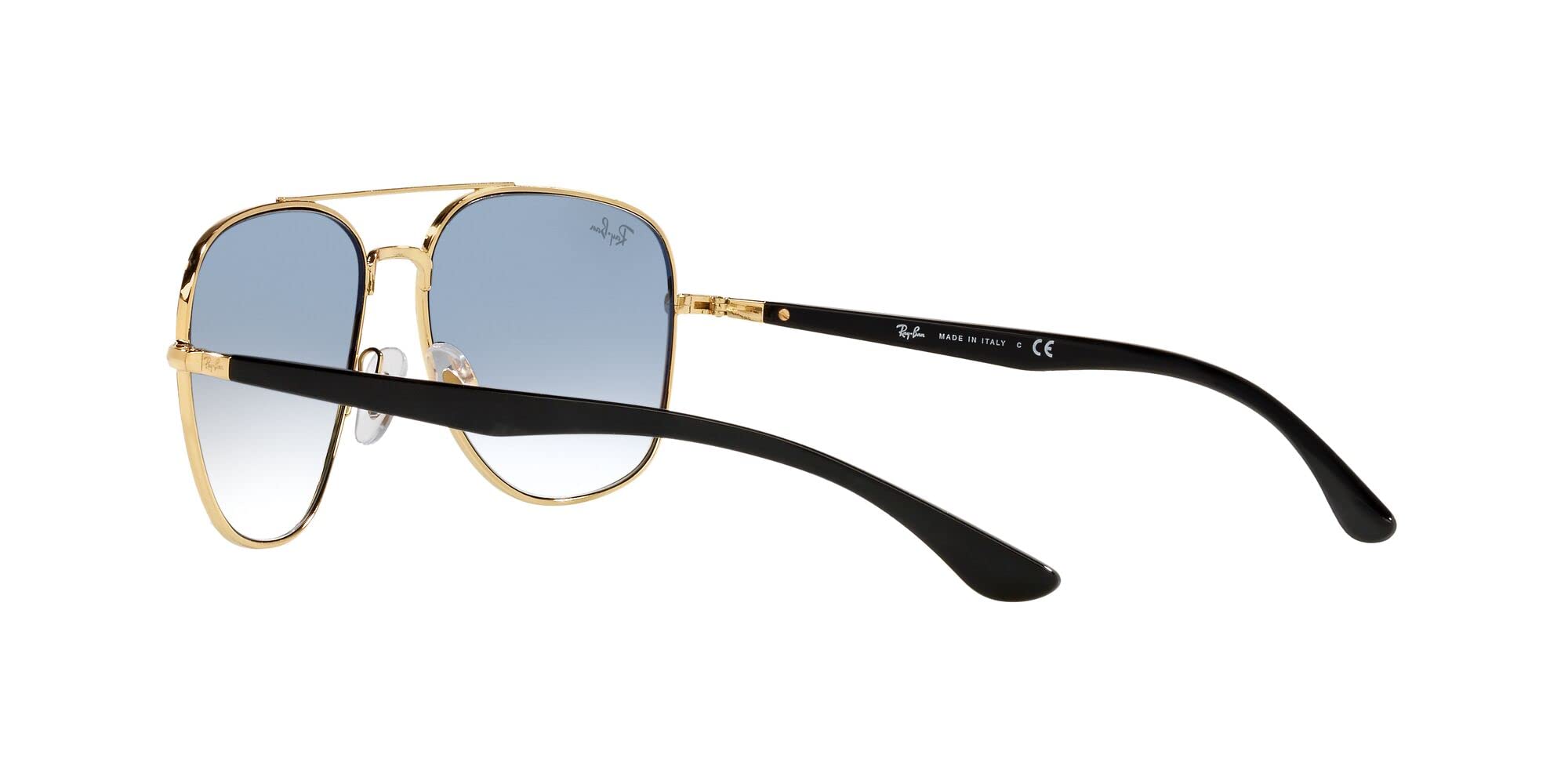 Ray-Ban RB3683 Square Sunglasses, Black on Gold/Clear Gradient Blue, 59 mm