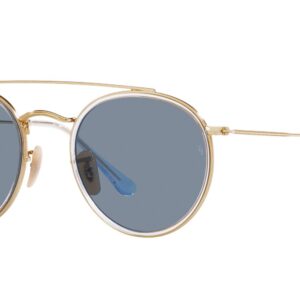 Ray-Ban RB3647N Double Bridge Round Sunglasses, Gold/Blue Polarized, 51 mm