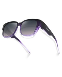 meeloog polarized fit over glasses sunglasses for women, square wrap around lightweight shades for driving riding mst0099 (p1 purple frame/gradient grey lens)