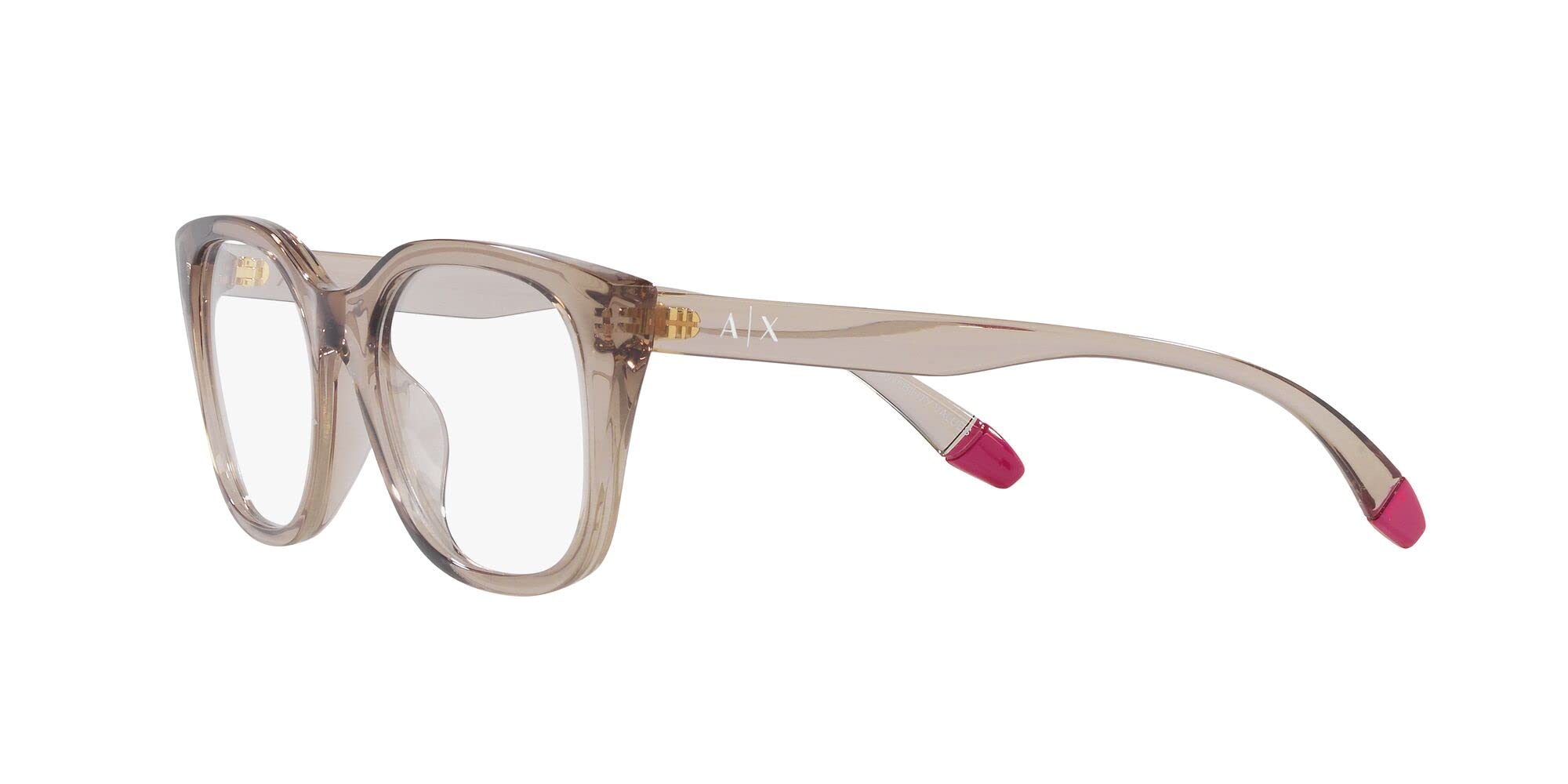 A|X ARMANI EXCHANGE Women's AX3099U Universal Fit Square Prescription Eyewear Frames, Shiny Transparent Tundra/Demo Lens, 53 mm