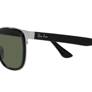 Ray-Ban RB3709 Clyde Square Sunglasses, Black on Silver/Dark Green, 53 mm