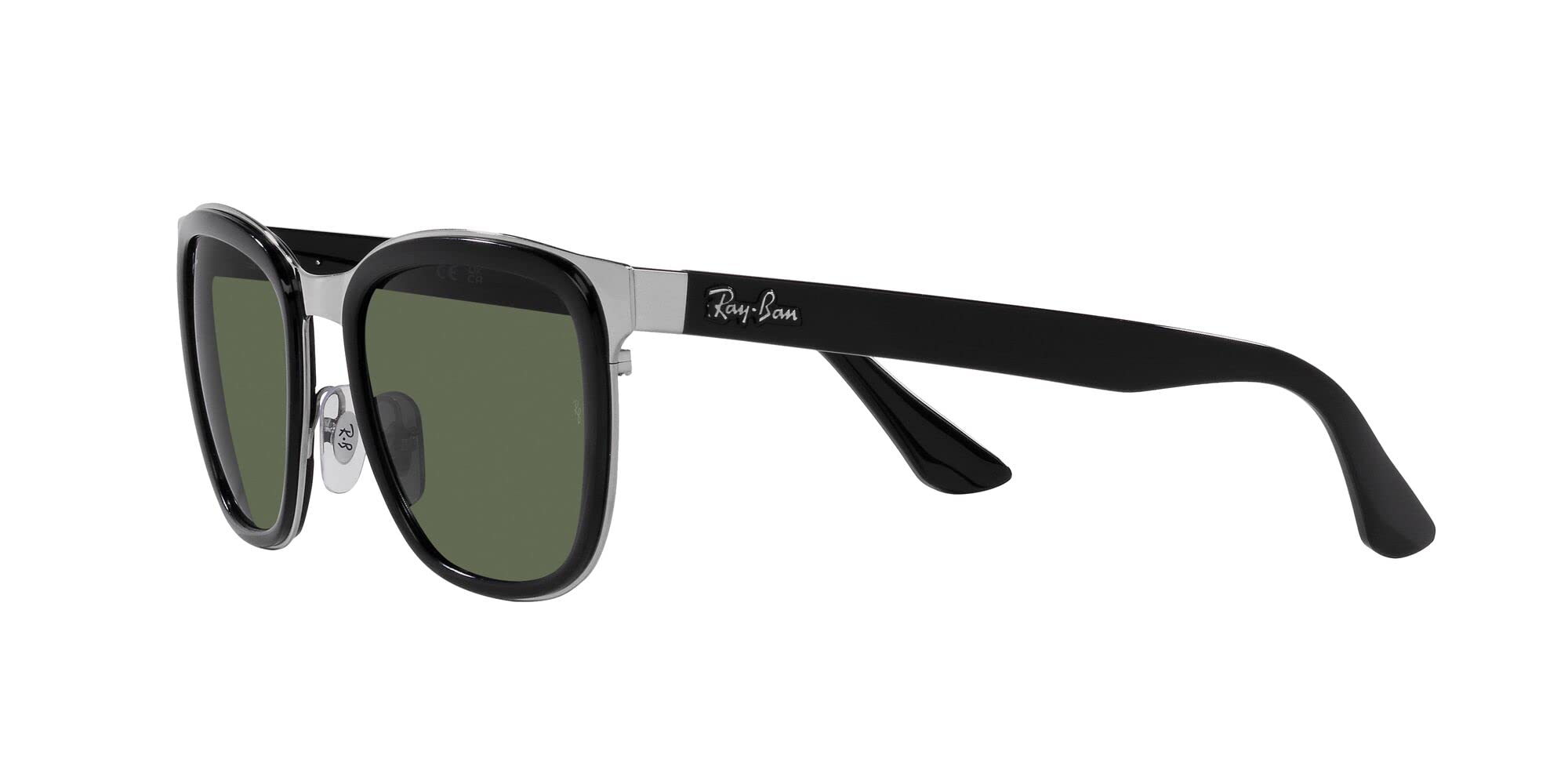 Ray-Ban RB3709 Clyde Square Sunglasses, Black on Silver/Dark Green, 53 mm