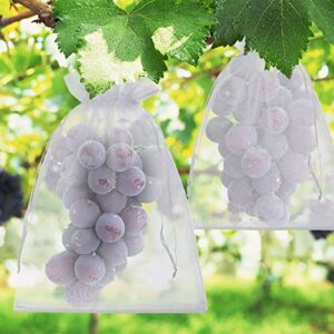 50 Pcs Fruit Protection Bags, 6x9" White Fruit Netting Bags for Fruit Trees Fruit Cover Mesh Bag with Drawstring, Netting Barrier Bags for Grapes Mango Fruit Trees Veggies Garden